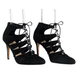 LK Bennett heels Honor black suede leather point toe caged stiletto pumps 6.5